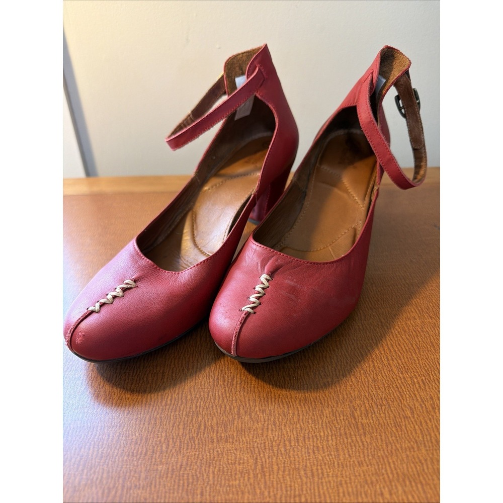 Sergio Tomani Red Leather Heels Ankle Strap Size 39 (8.5-9)